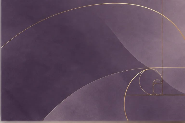 Textura morada con curva dorada de la espiral de Fibonacci