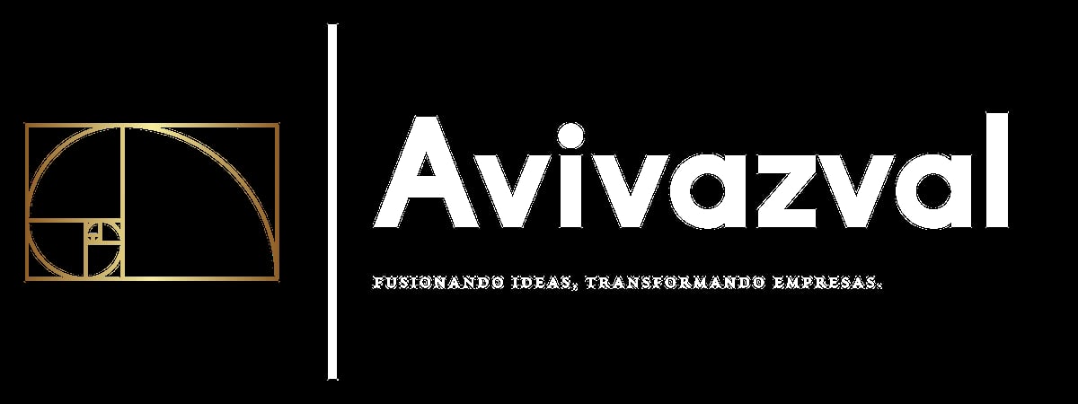 Logo de Avivazval con espiral dorada de Fibonacci y tagline sobre fondo negro